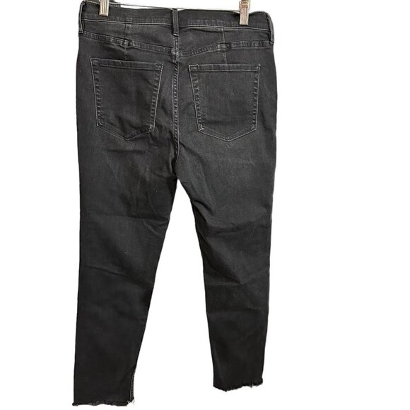 Free People We The Free‎ High Rise Black Distressed Crossed Raw Hem Skinny Jeans - Picture 2 of 7
